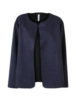 Solada Blazer donna aperto oversize in tessuto soft scamosciato - blu scuro