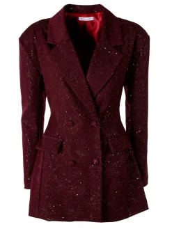 Solada Blazer donna elegante con brillantini e chiusura a doppiopetto - bordeaux
