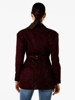 Solada Blazer donna elegante con brillantini e chiusura a doppiopetto - bordeaux