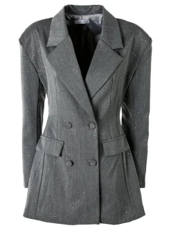 Solada Blazer donna elegante con brillantini e chiusura a doppiopetto - grigio
