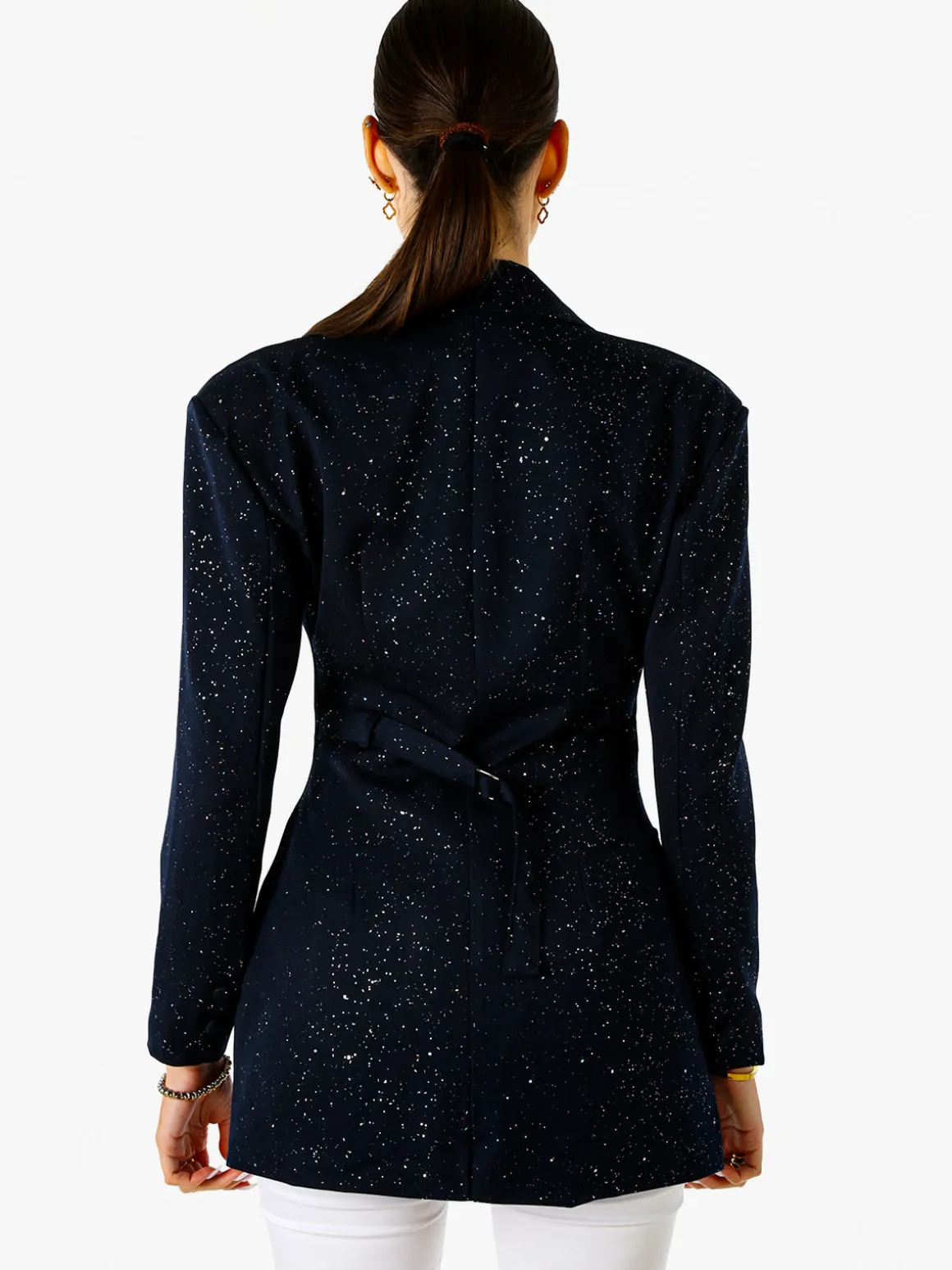 Solada Blazer donna elegante con brillantini e chiusura a doppiopetto - blu scuro