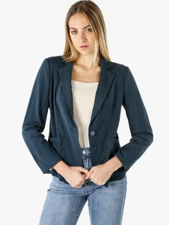 Solada Blazer donna in misto lino con bottone - blu scuro