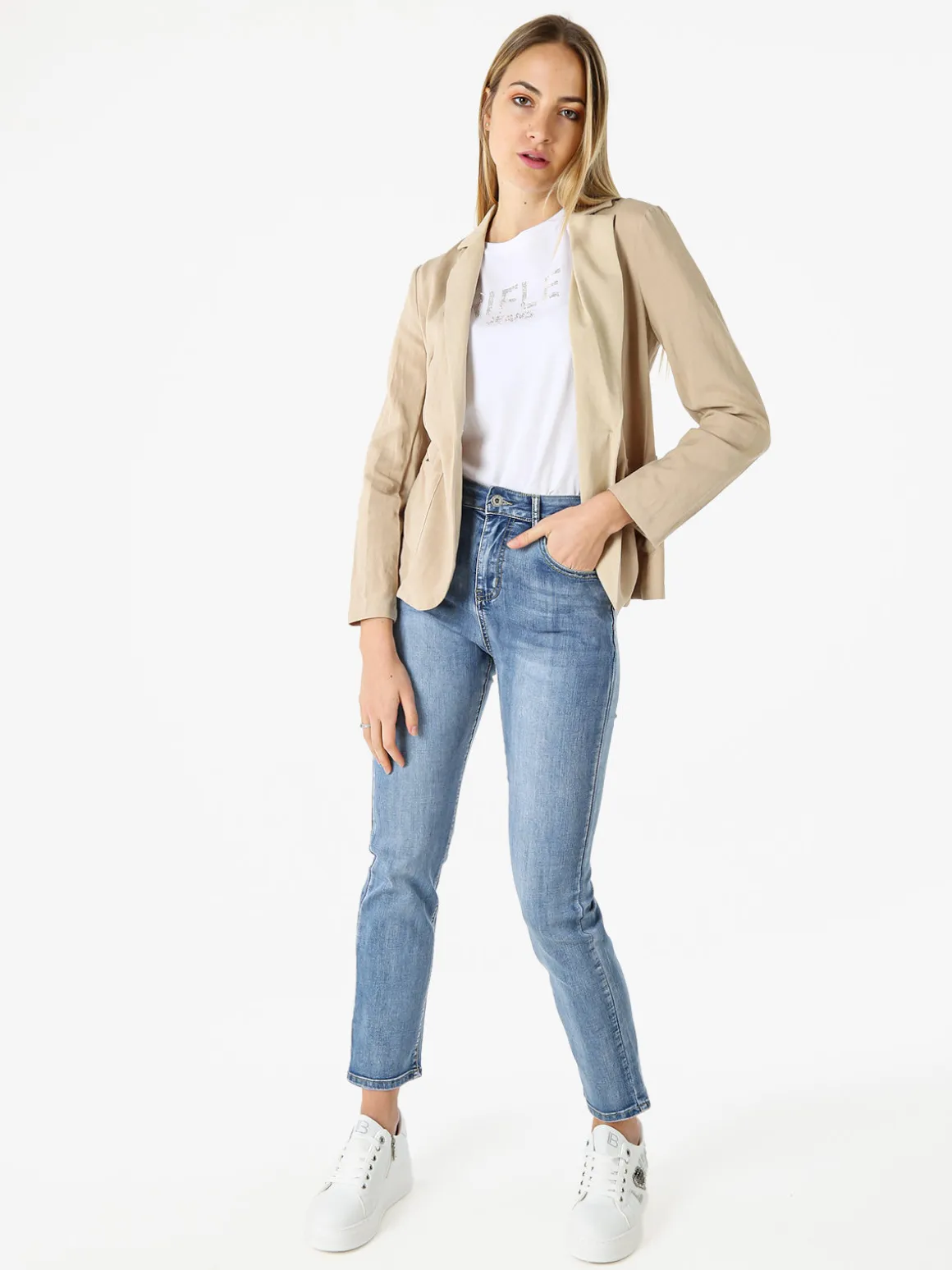 Solada Blazer donna in misto lino con bottone - khaki