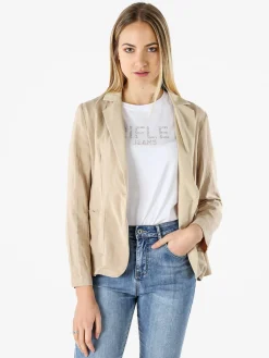 Solada Blazer donna in misto lino con bottone - khaki
