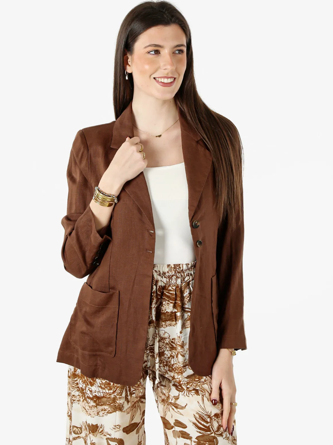 Solada Blazer donna in misto lino - marrone