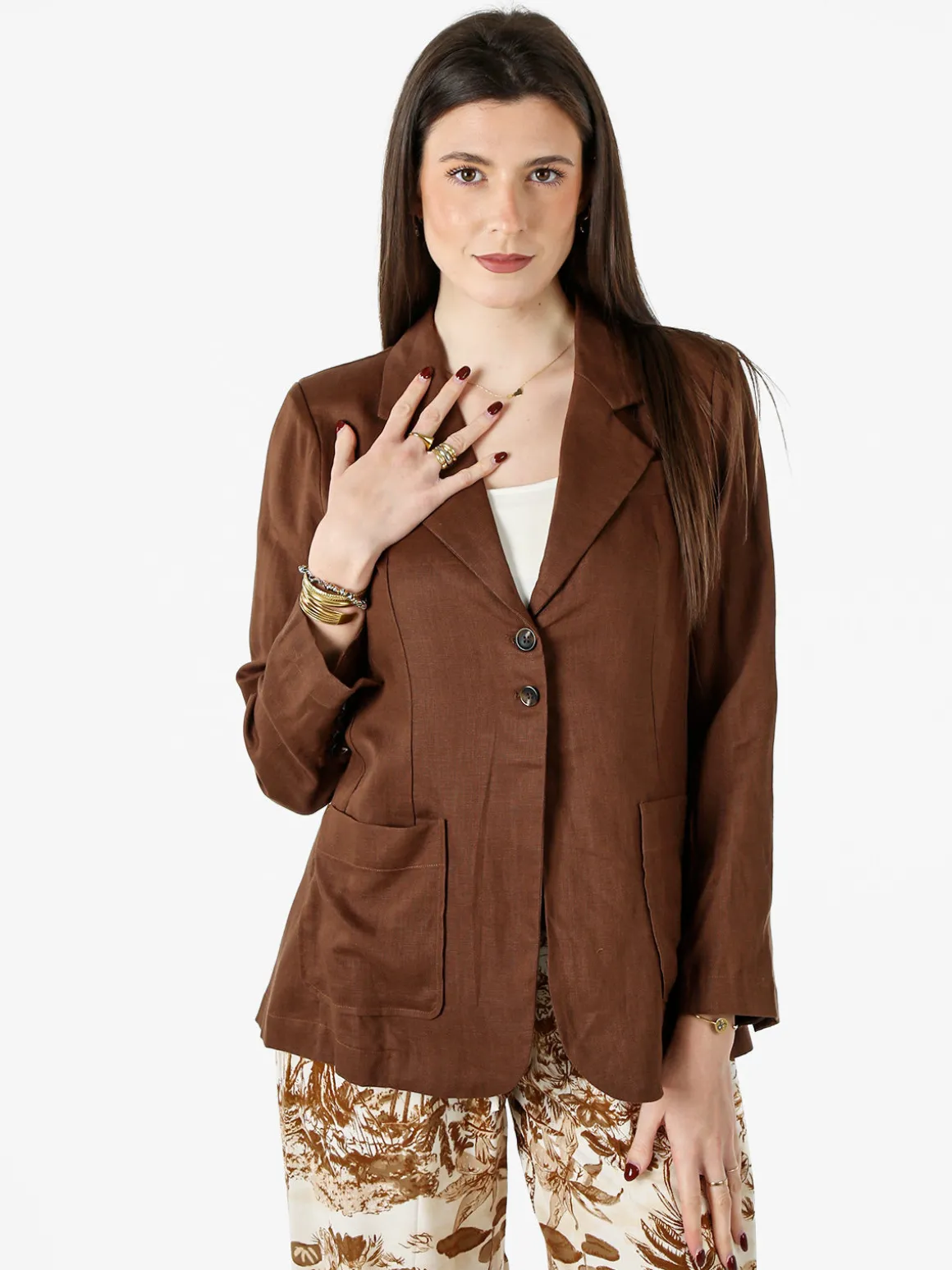 Solada Blazer donna in misto lino - marrone