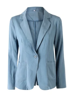 Solada Blazer donna in misto lino con bottone - blu
