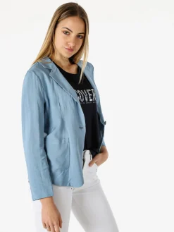 Solada Blazer donna in misto lino con bottone - blu