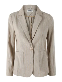 Solada Blazer donna in misto lino e cotone con stampa a righe - beige