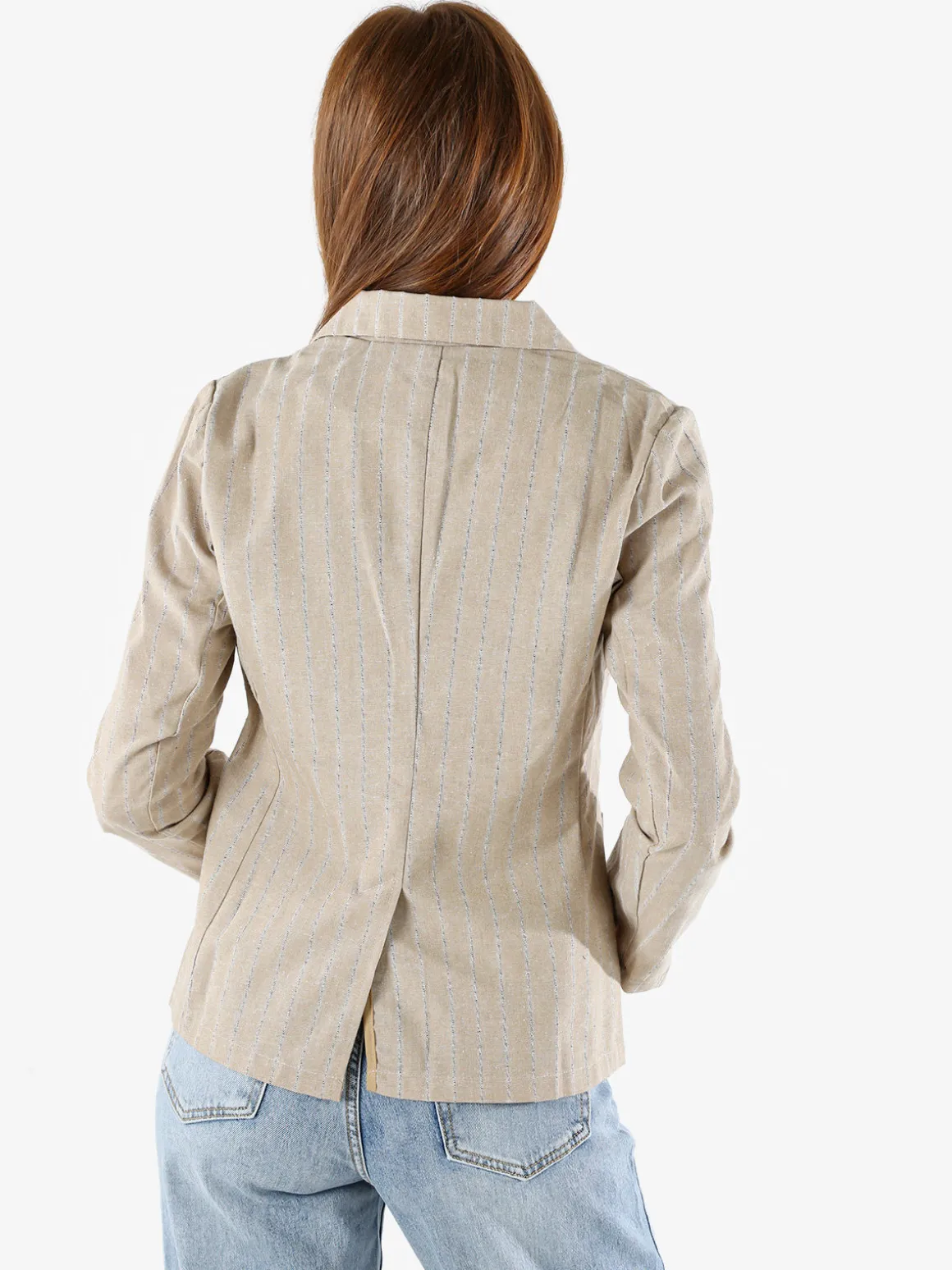 Solada Blazer donna in misto lino e cotone con stampa a righe - beige