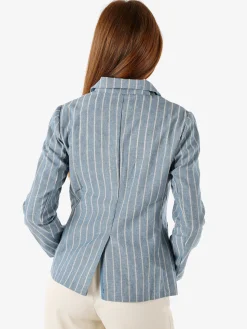 Solada Blazer donna in misto lino e cotone con stampa a righe - blu