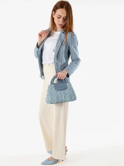 Solada Blazer donna in misto lino e cotone con stampa a righe - blu