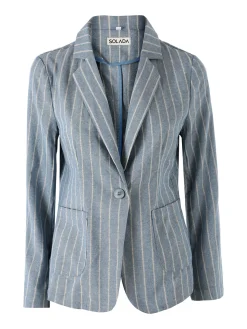 Solada Blazer donna in misto lino e cotone con stampa a righe - blu