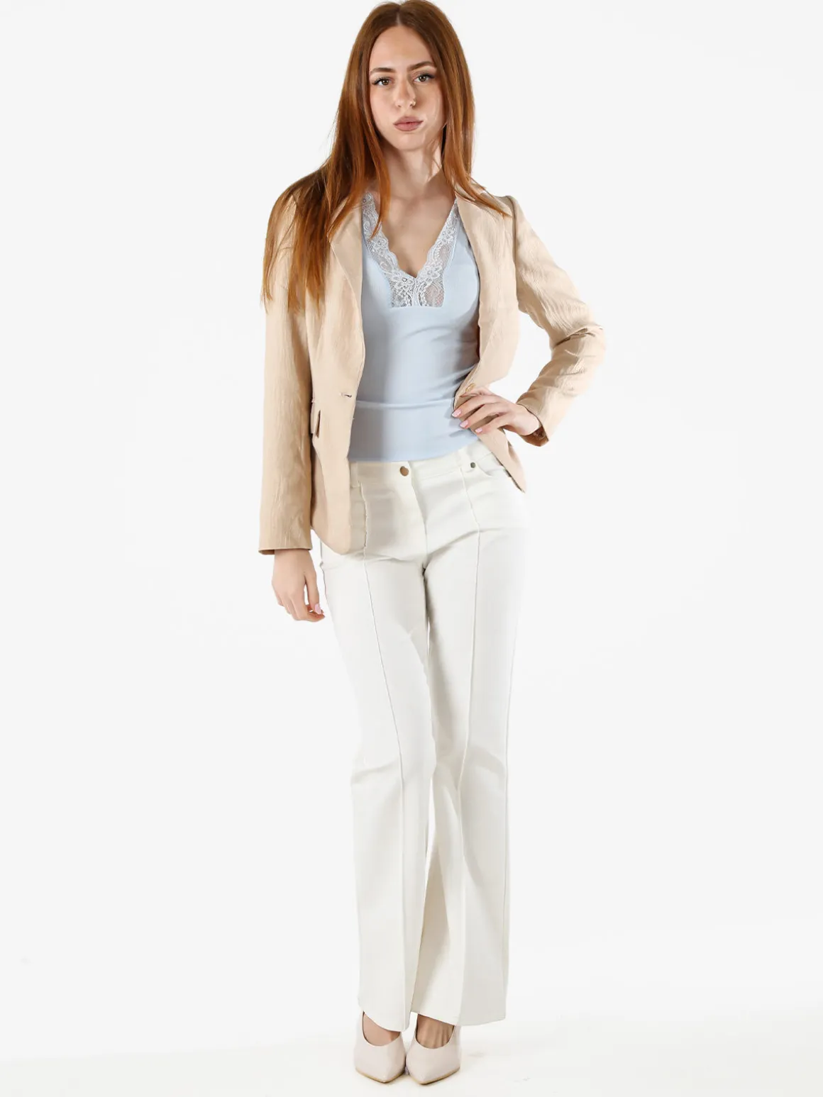 Solada Blazer donna in misto lino e viscosa - beige