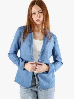 Solada Blazer donna in misto lino e viscosa - blu