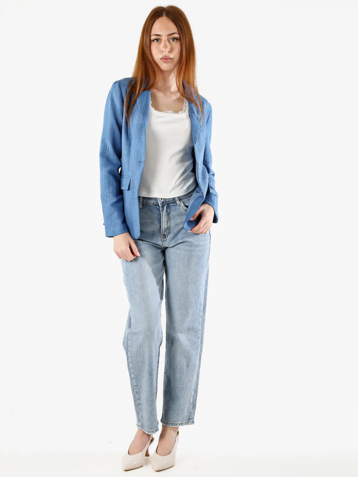 Solada Blazer donna in misto lino e viscosa - blu