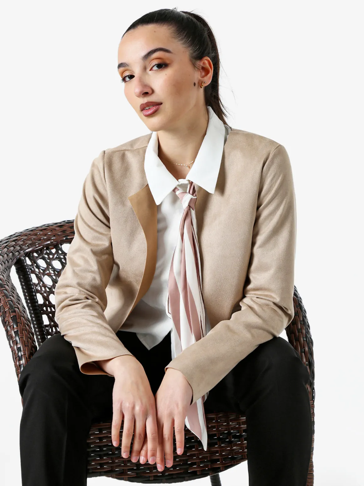 Solada Blazer donna in tessuto scamosciato senza chiusura - cammello