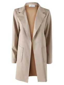 Solada Blazer donna lungo in tessuto scamosciato senza chiusura - cammello