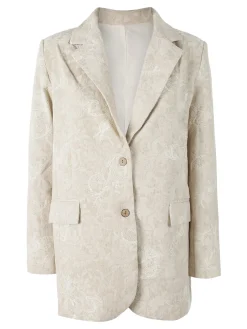 Solada Blazer donna oversize in cotone con ricami - beige