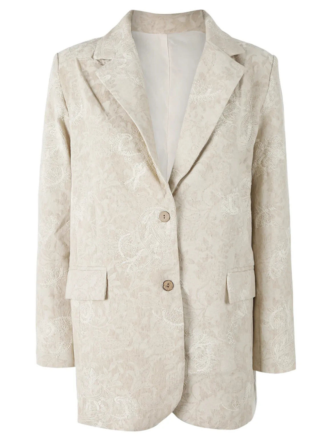 Solada Blazer donna oversize in cotone con ricami - beige