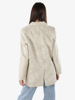 Solada Blazer donna oversize in cotone con ricami - beige