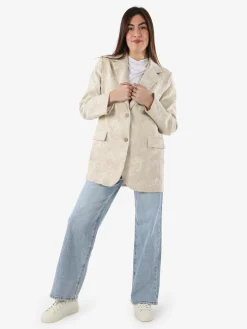 Solada Blazer donna oversize in cotone con ricami - beige