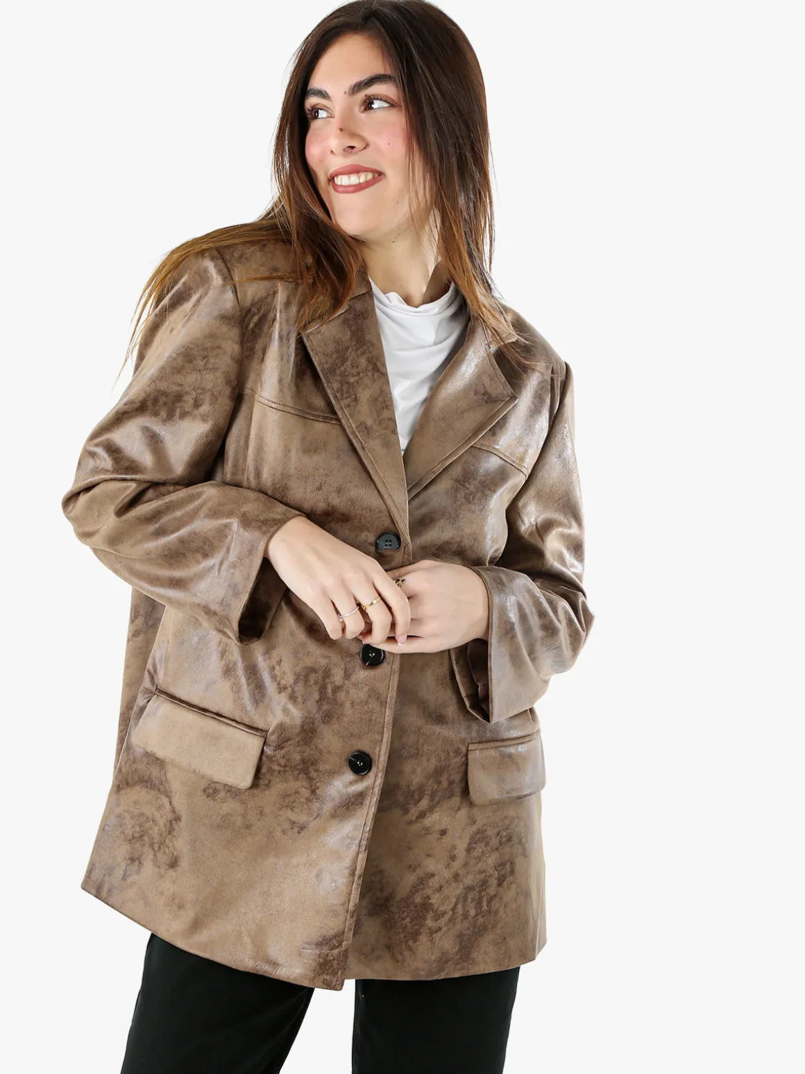Solada Blazer donna oversize con bottoni - marrone