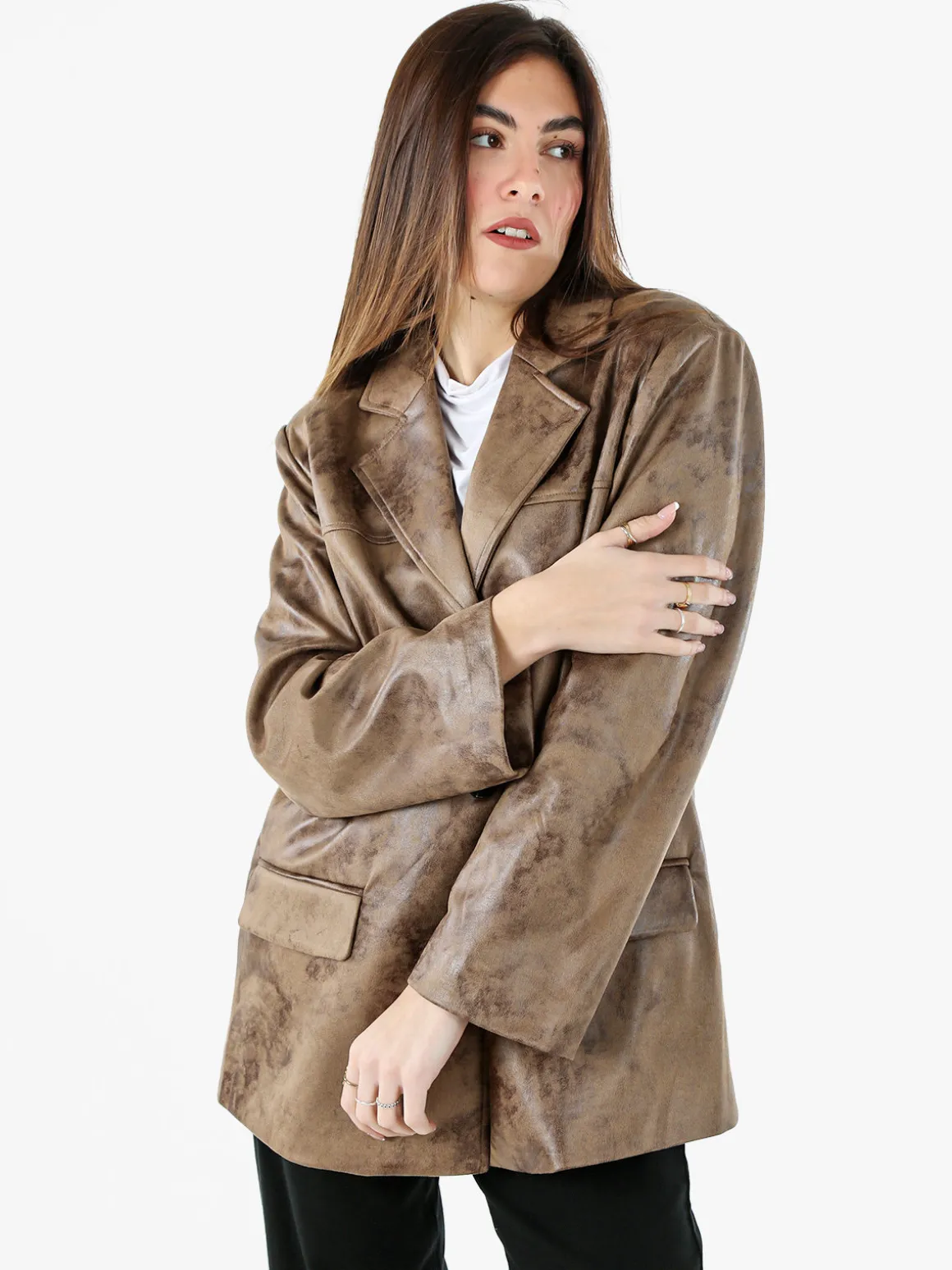Solada Blazer donna oversize con bottoni - marrone