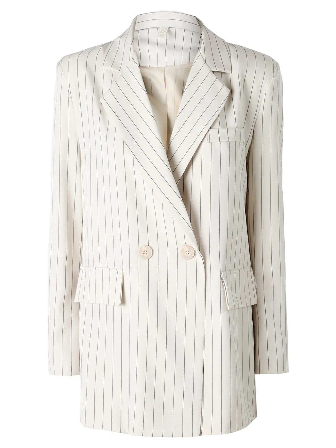 Solada Blazer donna oversize gessato con chiusura a doppiopetto - beige
