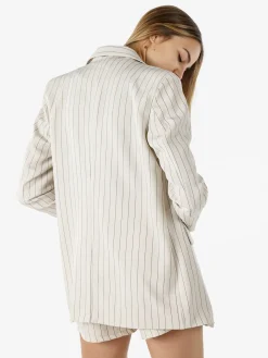 Solada Blazer donna oversize gessato con chiusura a doppiopetto - beige
