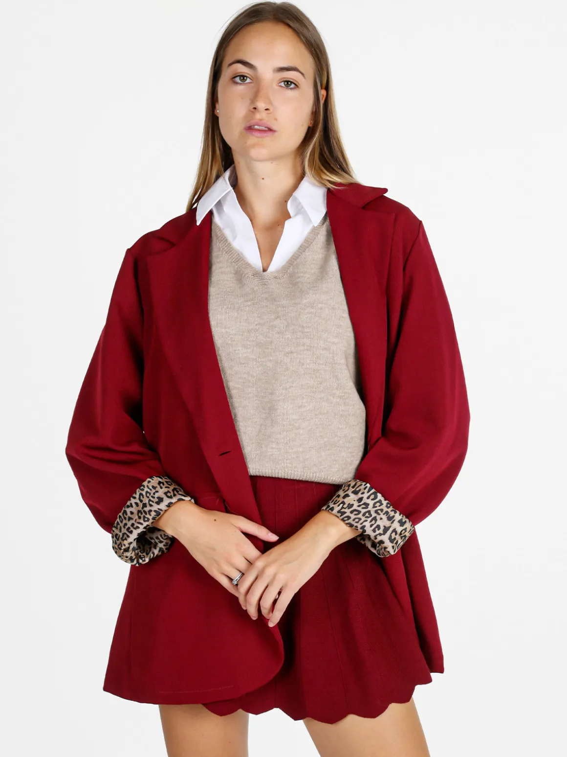 Solada Blazer donna oversize con interno animalier - rosso