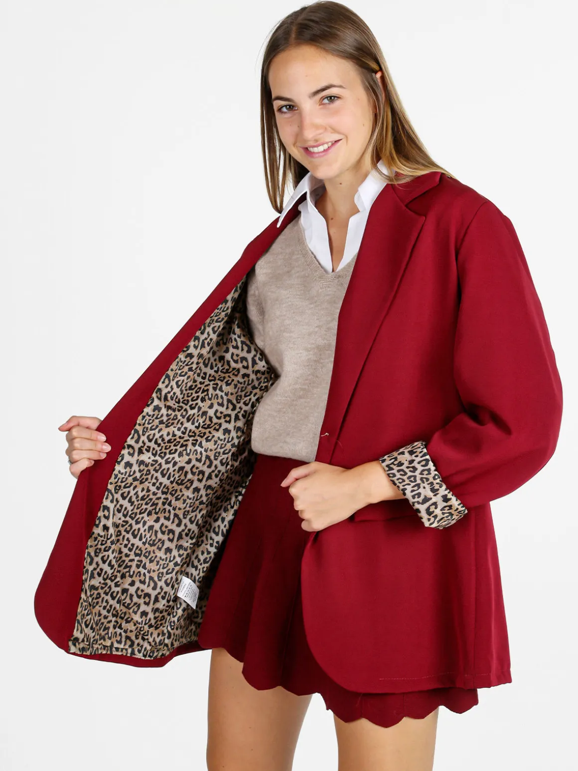 Solada Blazer donna oversize con interno animalier - rosso