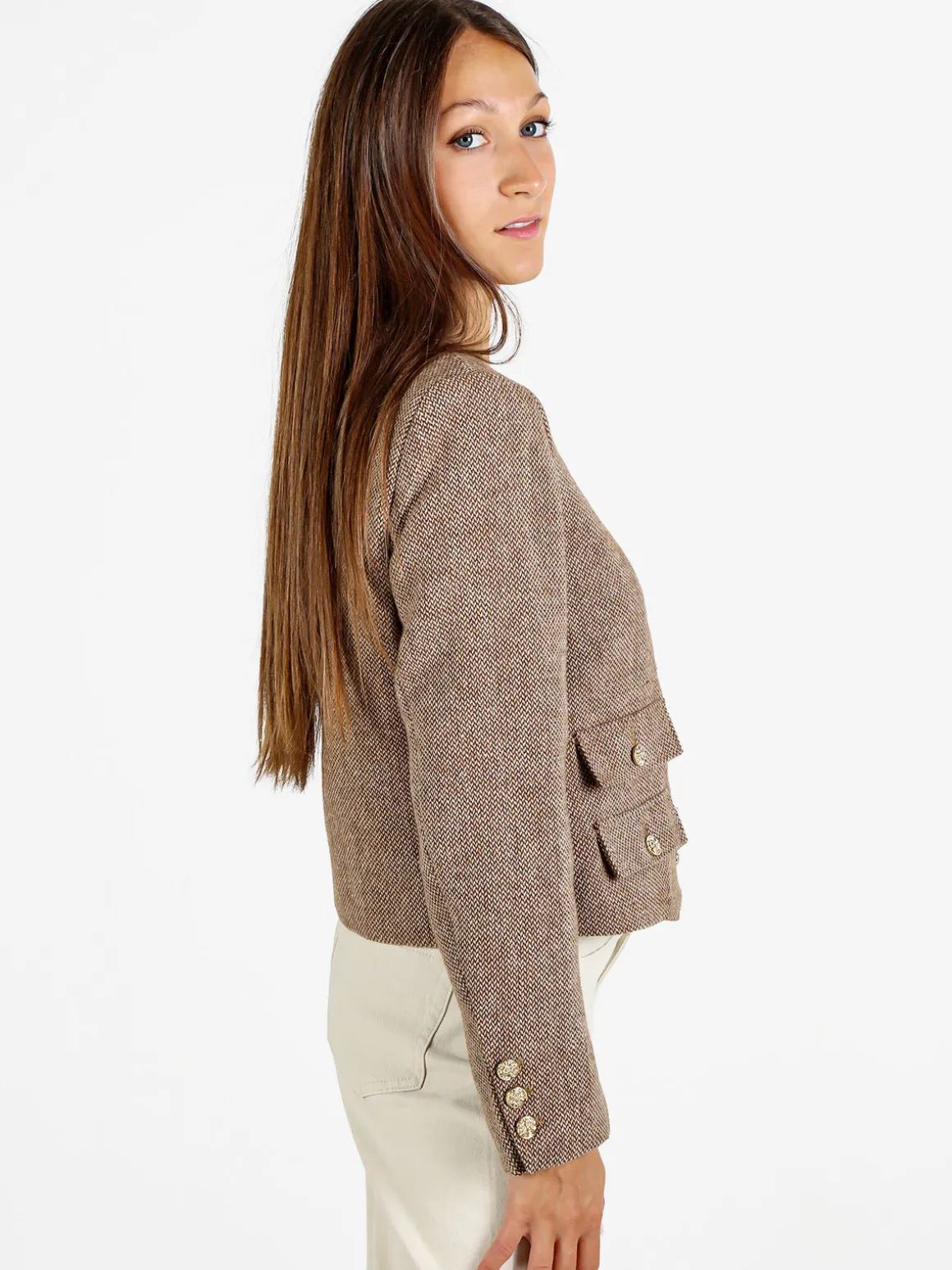 Solada Blazer donna spigato in misto lana - khaki