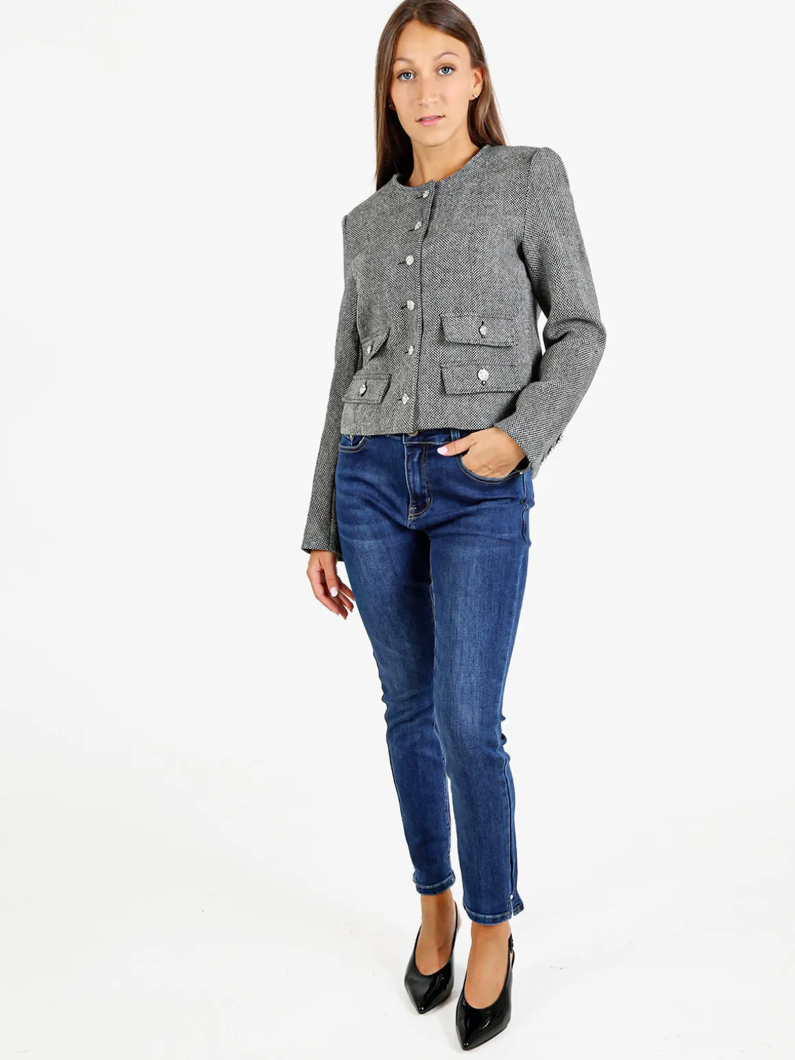 Solada Blazer donna spigato in misto lana - nero