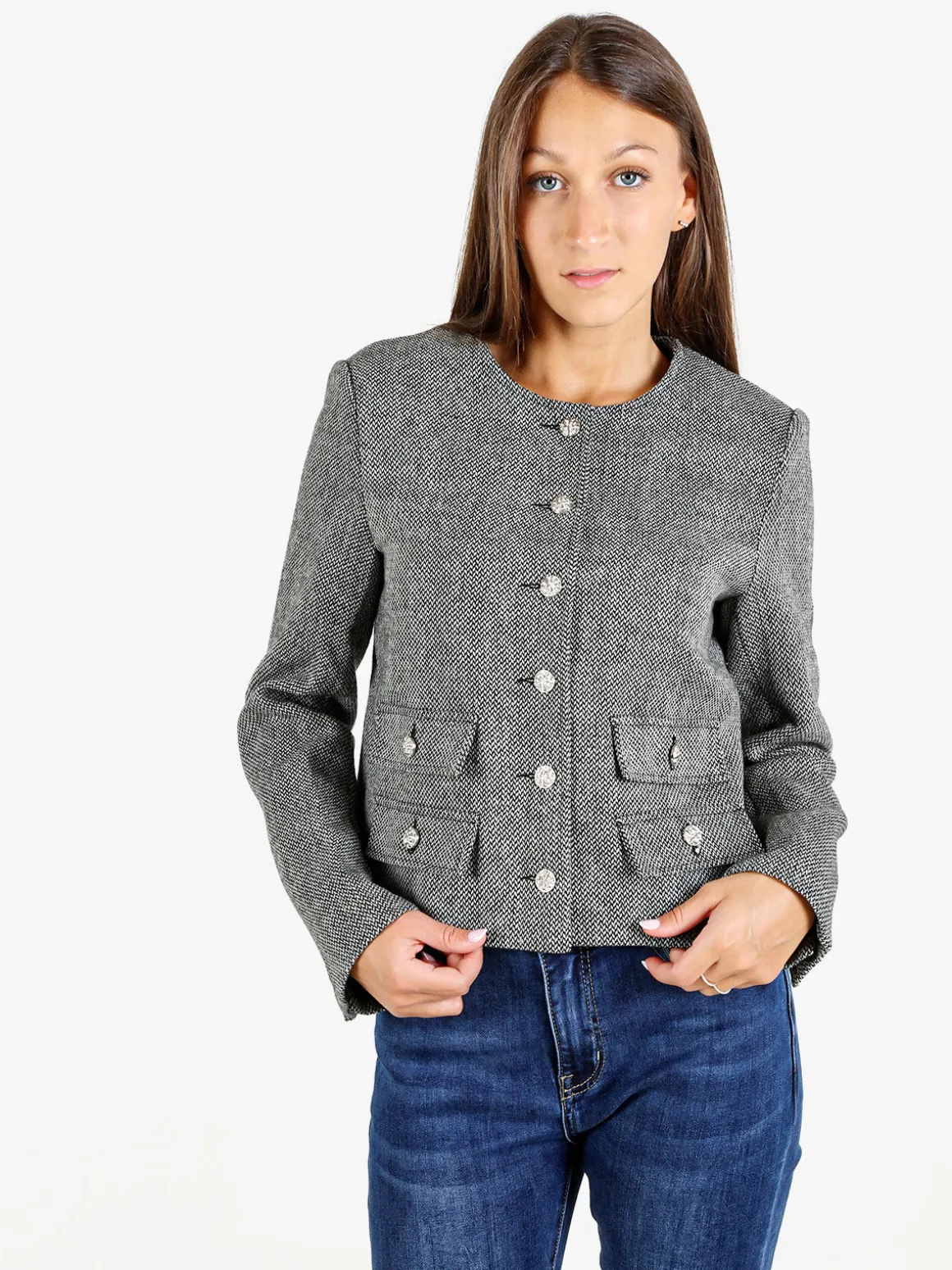 Solada Blazer donna spigato in misto lana - nero
