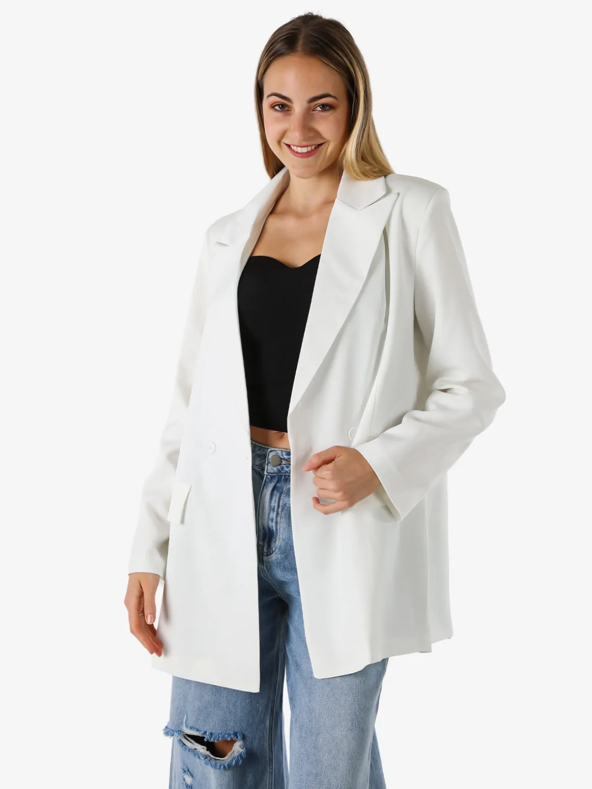 Solada Blazer oversize da donna con chiusura a doppiopetto - bianco