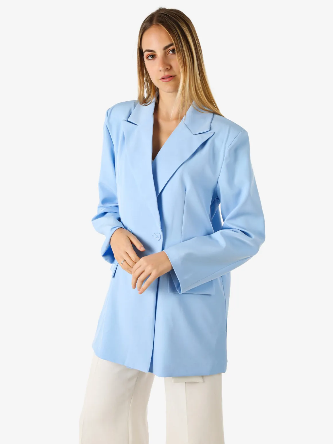 Solada Blazer oversize da donna con chiusura a doppiopetto - azzurro