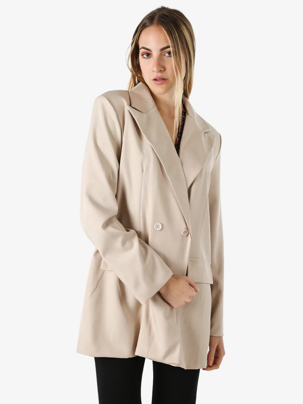 Solada Blazer oversize da donna con chiusura a doppiopetto - beige