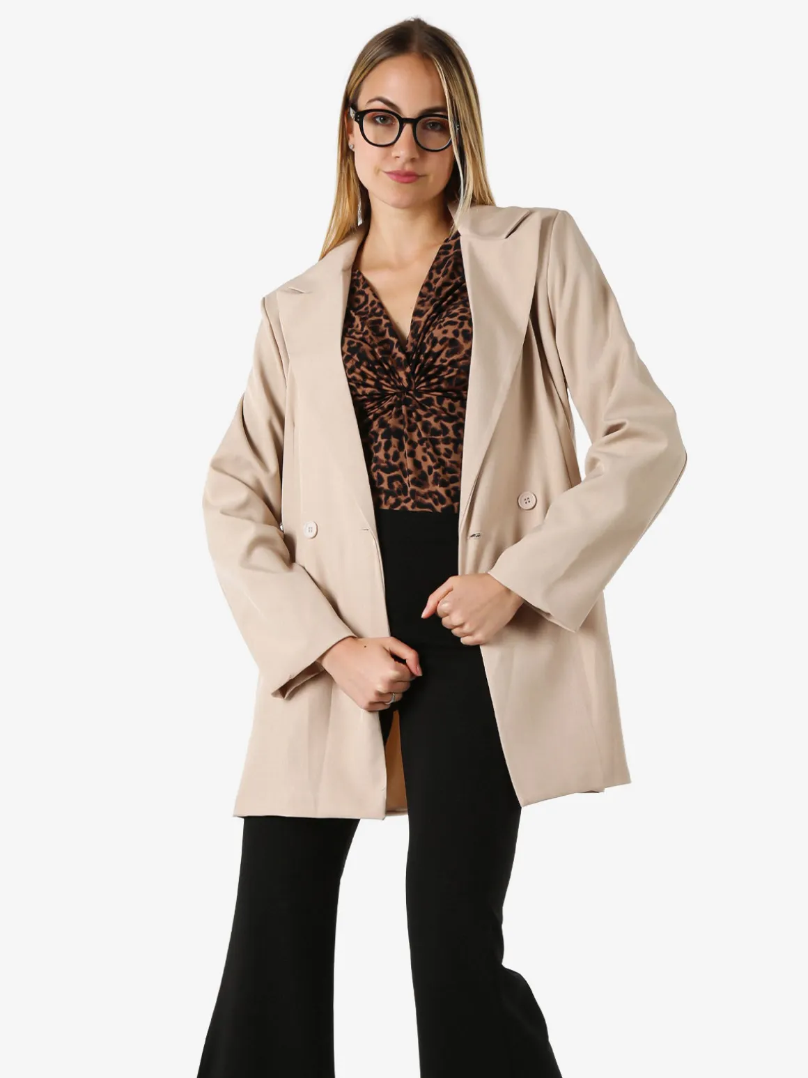 Solada Blazer oversize da donna con chiusura a doppiopetto - beige