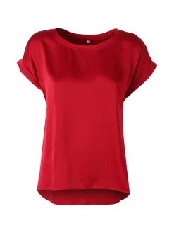 Solada Blusa da donna a maniche corte con parte davanti effetto raso - bordeaux