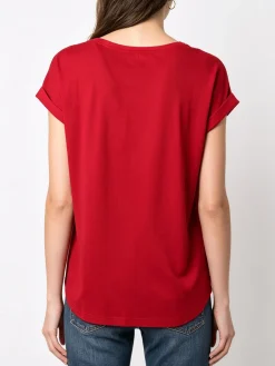 Solada Blusa da donna a maniche corte con parte davanti effetto raso - bordeaux
