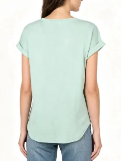 Solada Blusa da donna a maniche corte con parte davanti effetto raso - acqua marina