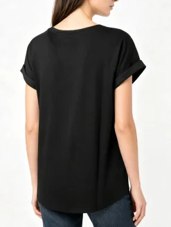 Solada Blusa da donna a maniche corte con parte davanti effetto raso - nero
