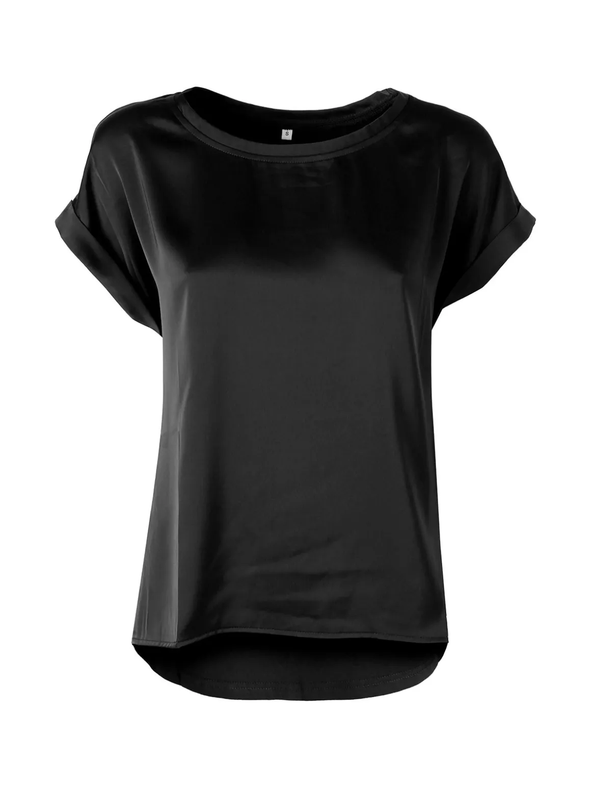 Solada Blusa da donna a maniche corte con parte davanti effetto raso - nero