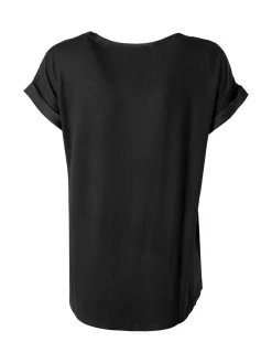 Solada Blusa da donna a maniche corte con parte davanti effetto raso - nero