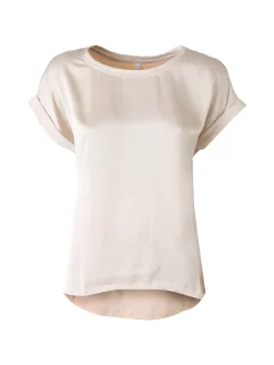 Solada Blusa da donna a maniche corte con parte davanti effetto raso - beige