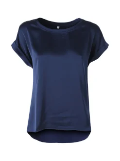 Solada Blusa da donna a maniche corte con parte davanti effetto raso - blu scuro