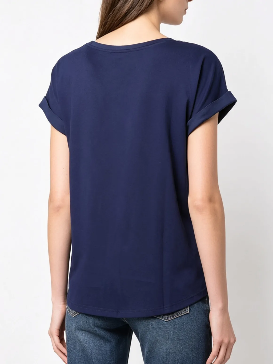Solada Blusa da donna a maniche corte con parte davanti effetto raso - blu scuro