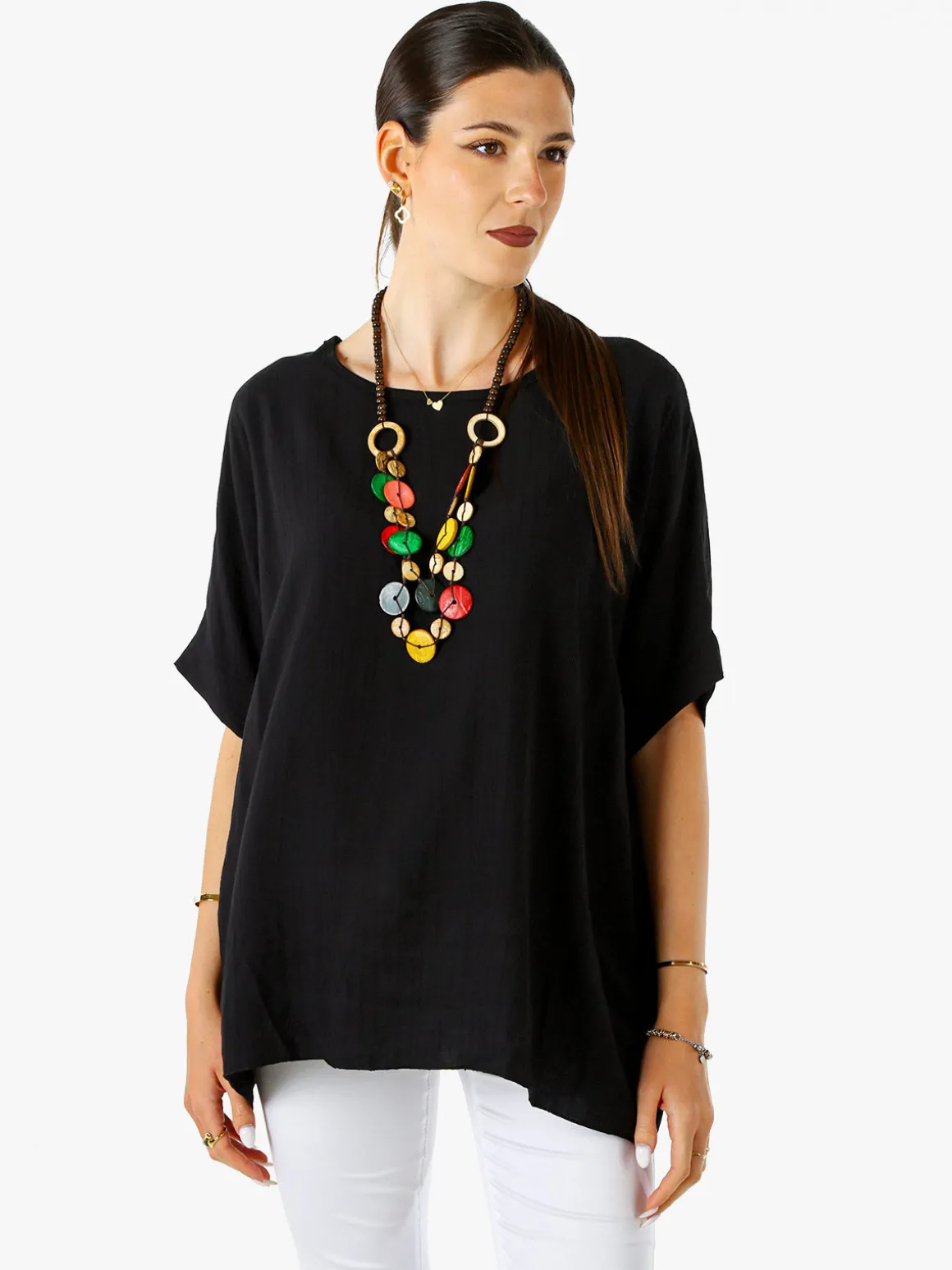 Solada Blusa da donna a maniche corte a pipistrello - nero