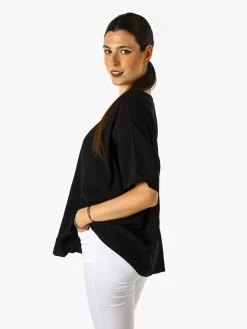 Solada Blusa da donna a maniche corte a pipistrello - nero